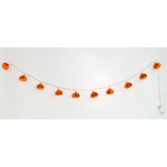 Chain of 10 pumpkins with battery-powered lights for Halloween