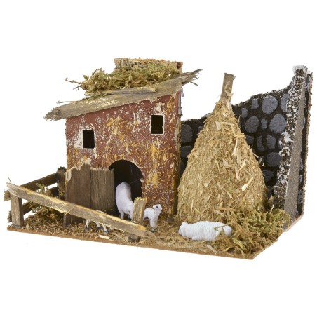 Ovile con ovejas cm 20x14x13 h Mondo Pesebres