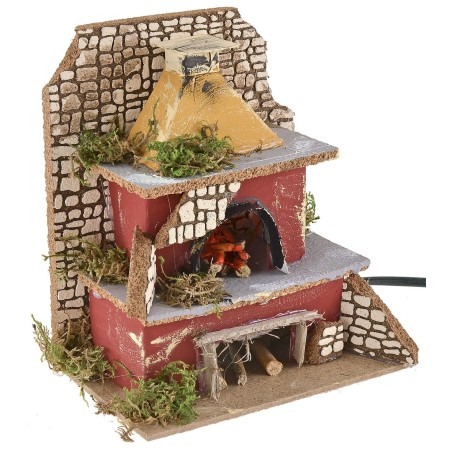 Oven with working flame effect lamp 15x10x17 cm h oven, wood