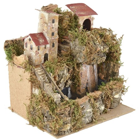 Paesaggio con cascata a velo funzionante cm 24x21x25 h