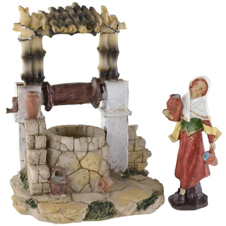 Pozzo in resina con donna serie 10 cm Mondo Presepi