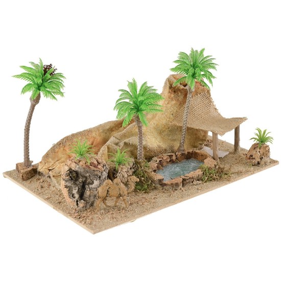 Oasis con camello de 26x18x14 cm de altura, camello, madera.