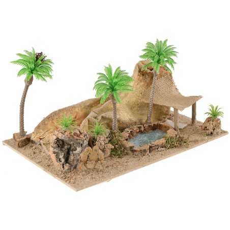 Oasis con camello de 26x18x14 cm de altura, camello, madera.