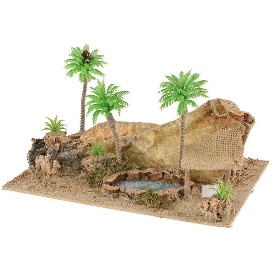 Oasis con camello de 26x18x14 cm de altura, camello, madera.