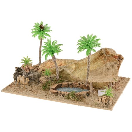 Oasis con camello de 26x18x14 cm de altura, camello, madera.