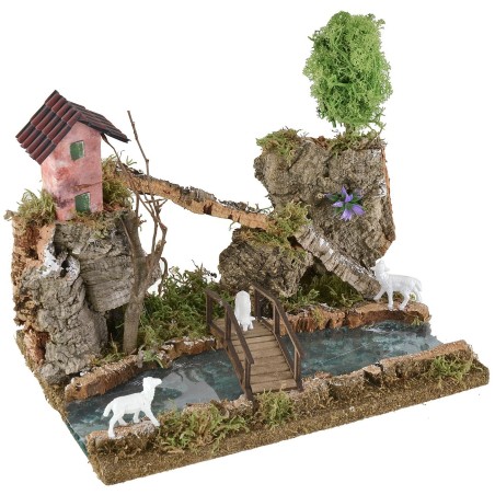 Mountain landscape with river depth effect 26x18x21.5 cm h