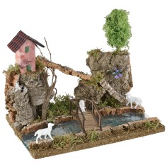 Paisaje montañoso con río efecto profundidad cm 26x18x21,5 h 2