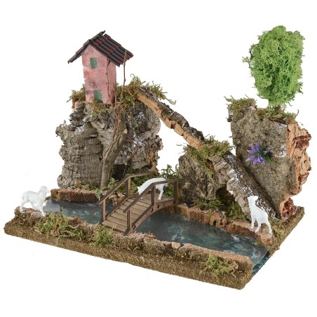 Paesaggio montano con fiume effetto profondità cm 26x18x21,5 h