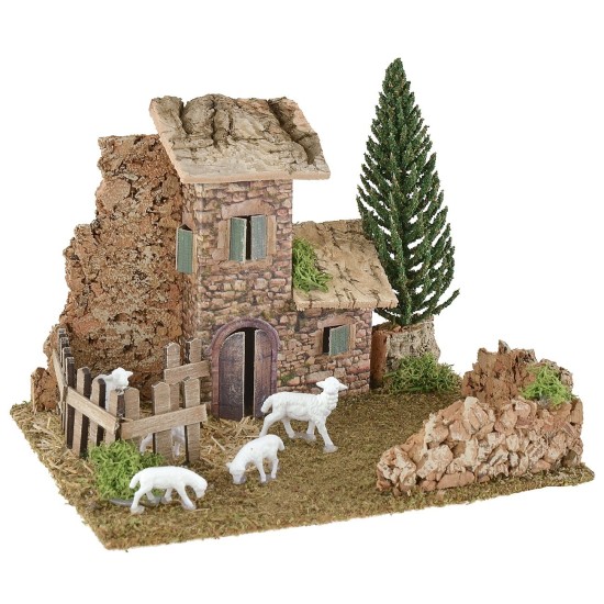 Ambientazione per presepe con casetta ed ovile cm 20x15x14 h