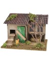 Nativity scene setting with chicken coop and rabbit hutch