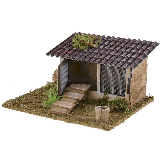Gallinero para belén con techo de tejas de 15x13x8 cm h