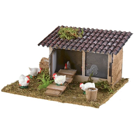 Pollaio per presepe con tetto in tegole cm 15x13x8 h