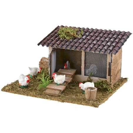 Chicken coop for nativity scene with tiled roof 15x13x8 cm h