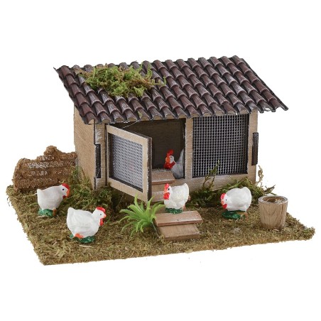 Pollaio per presepe con tetto in tegole cm 15x13x8 h