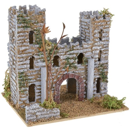 Castillo para belén con torres de 15x13x14,5 cm de altura.