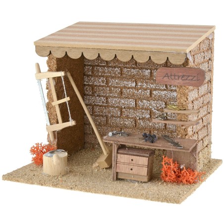 Taller con herramientas de trabajo para belenes de 15x13x12,5 cm.