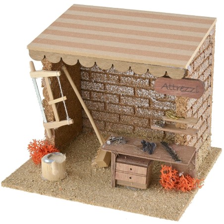 Taller con herramientas de trabajo para belenes de 15x13x12,5 cm.