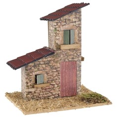 Casetta di pietre con tetti spioventi per presepe cm 12x9x13 h