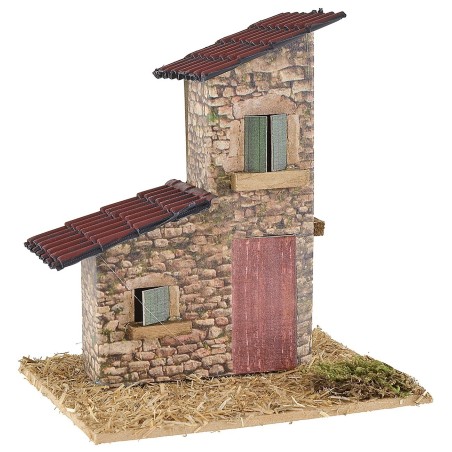 Stone house with sloping roofs for nativity scene 12x9x13 cm h