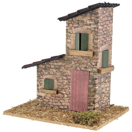 Casetta di pietre con tetti spioventi per presepe cm 12x9x13 h