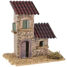 Casita doble con techos inclinados para pesebre de 12x9x13 cm h.