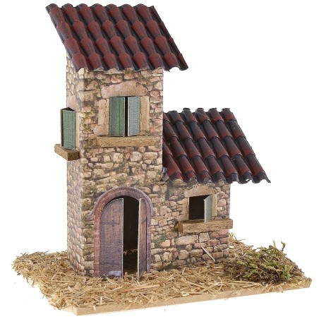 Doppia casetta con tetti spioventi per presepe cm 12x9x13