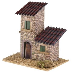 Casita doble con techos inclinados para belén de 12x9x13 cm h 2