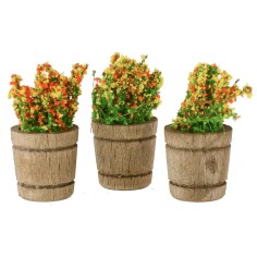 Juego de 3 macetas de madera con flores para pesebre ø 1,5 cm