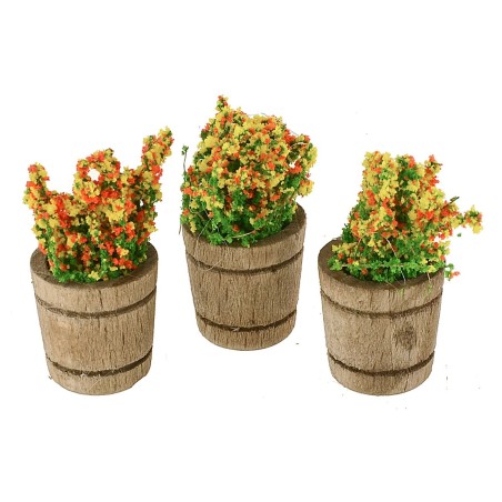 Set of 3 wooden vases with flowers for nativity scene ø 1.5 cm