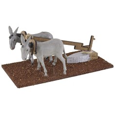 Plow with two donkeys for nativity scene 16x8x7 cm h