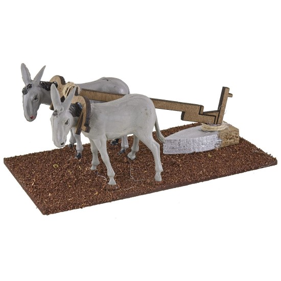 Plow with two donkeys for nativity scene 16x8x7 cm h