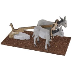 Plow with two donkeys for nativity scene 16x8x7 cm h 2