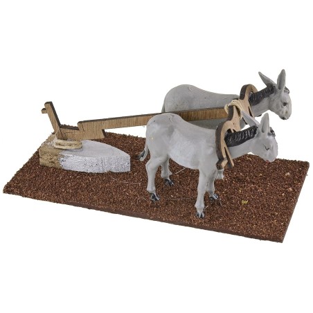 Plow with two donkeys for nativity scene 16x8x7 cm h