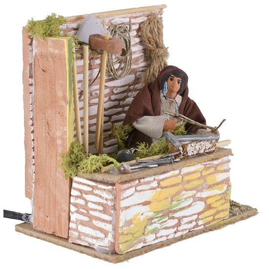 Carpenter with moving drill for 10 cm nativity scene