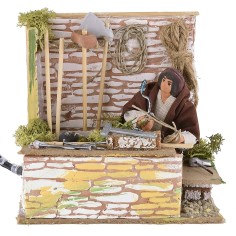 Carpenter with moving drill for 10 cm nativity scene