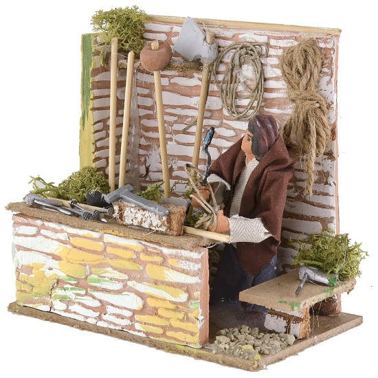 Falegname con trapano in movimento per presepe 10 cm