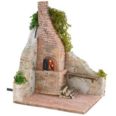 Stuccoed ruin with working oven for nativity scene 15x12x20 cm h