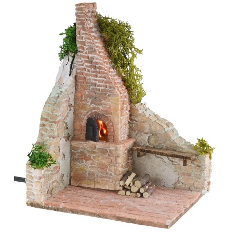 Ruina estucada con horno funcional para belén de 15x12x20 cm h