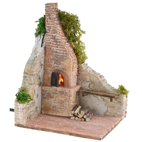 Ruina estucada con horno funcional para belén de 15x12x20 cm h