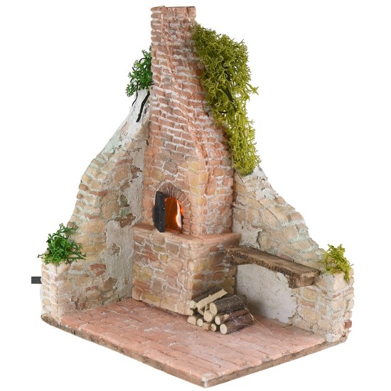 Ruina estucada con horno funcional para belén de 15x12x20 cm h