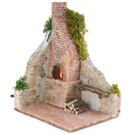Rudere stuccato con forno funzionante per presepe cm 15x12x20 h