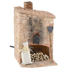 Horno estucado con chimenea funcional para belén de 10x10x17 cm 2