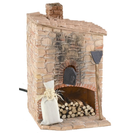 Horno estucado con chimenea funcional para belén de 10x10x17 cm