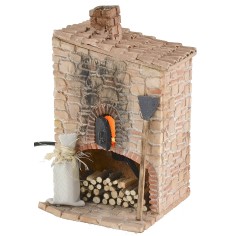 Horno estucado con chimenea funcional para belén de 10x10x17 cm
