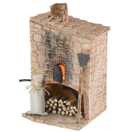 Stuccoed oven with working fireplace for nativity scene