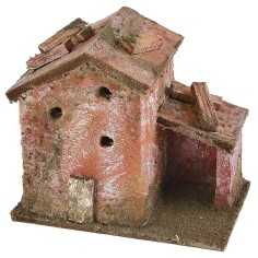 Casita para belén con cobertizo de 9x5,5x8 cm de altura.