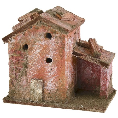 Casita para belén con cobertizo de 9x5,5x8 cm de altura.