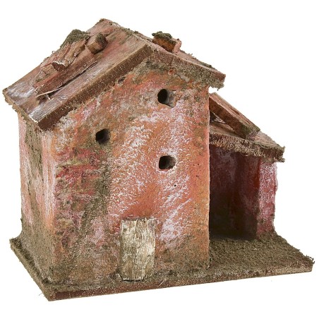 Casita para belén con cobertizo de 9x5,5x8 cm de altura.
