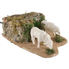Coppia di pecore che mangiano in movimento 18,5x27x9 h 2