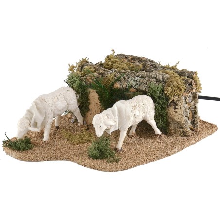 Coppia di pecore che mangiano in movimento 18,5x27x9 h